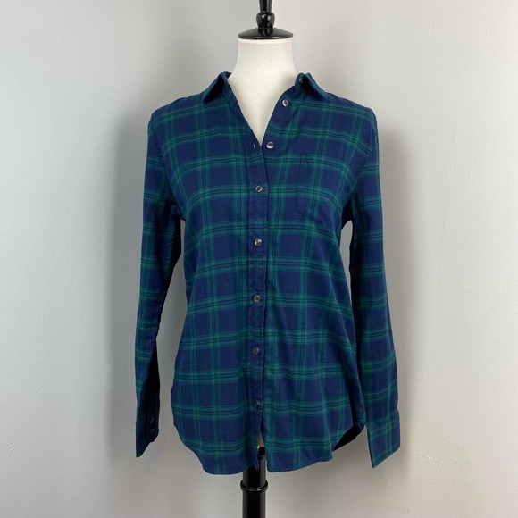 J Crew Women's Boyfit Blue Green Plaid Button Down Flannel Shirt Small - Picture 3 of 9